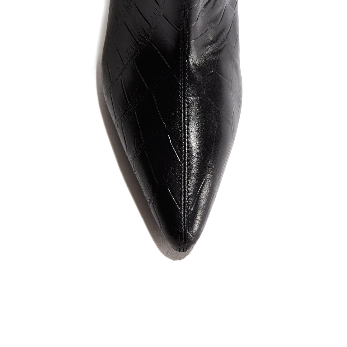 Black Crocodile Print Pointed-Toe Wide Calf Knee High Simple Stiletto Boots