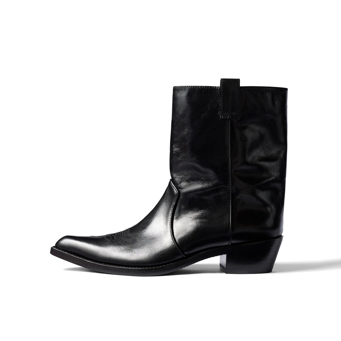 Black Snip-Toe Simple Ankle Classic Cowgirl Boots