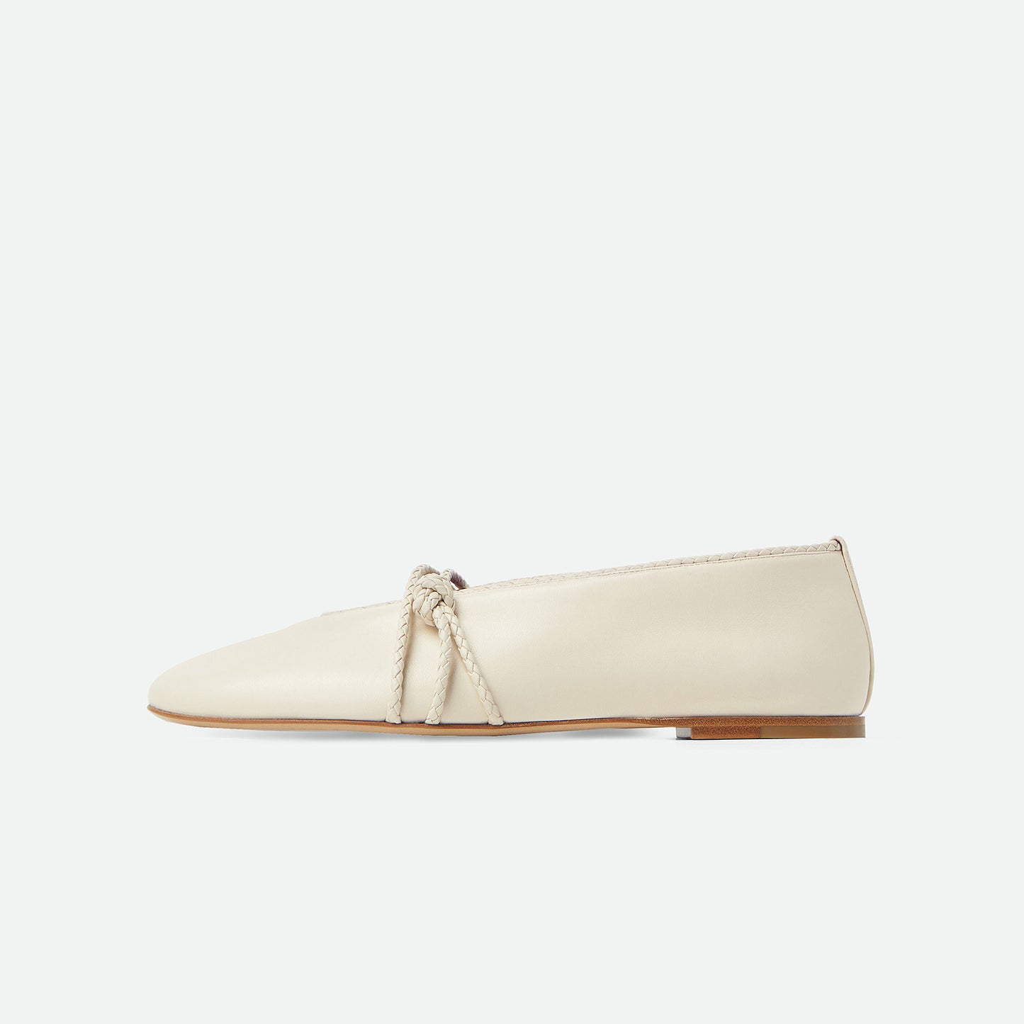 Cream Round-Toe Woven Mary Jane Classic Ballet Flats