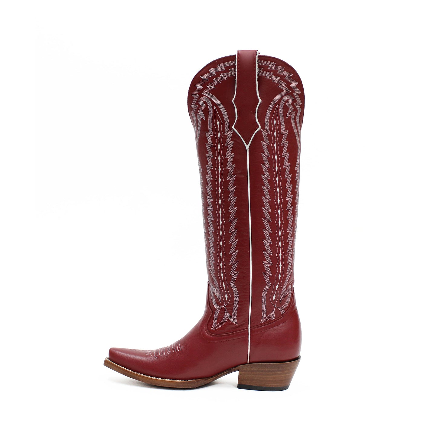 Red Snip-Toe Western Embroidery Classic Wide Calf Knee High Cowgirl Boots