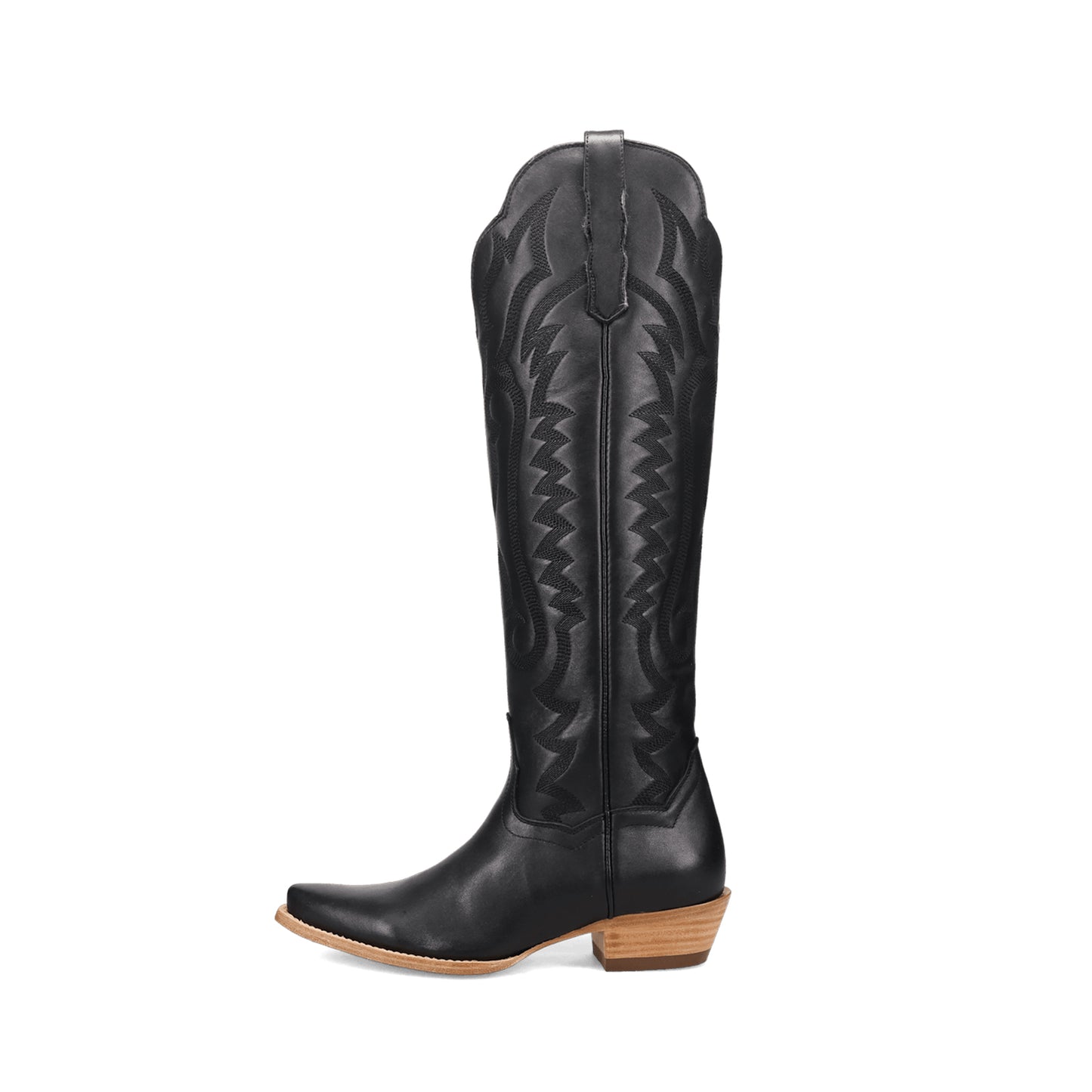 Black Snip-Toe Grace Embroidery Half-Zip Knee High Cowgirl Boots