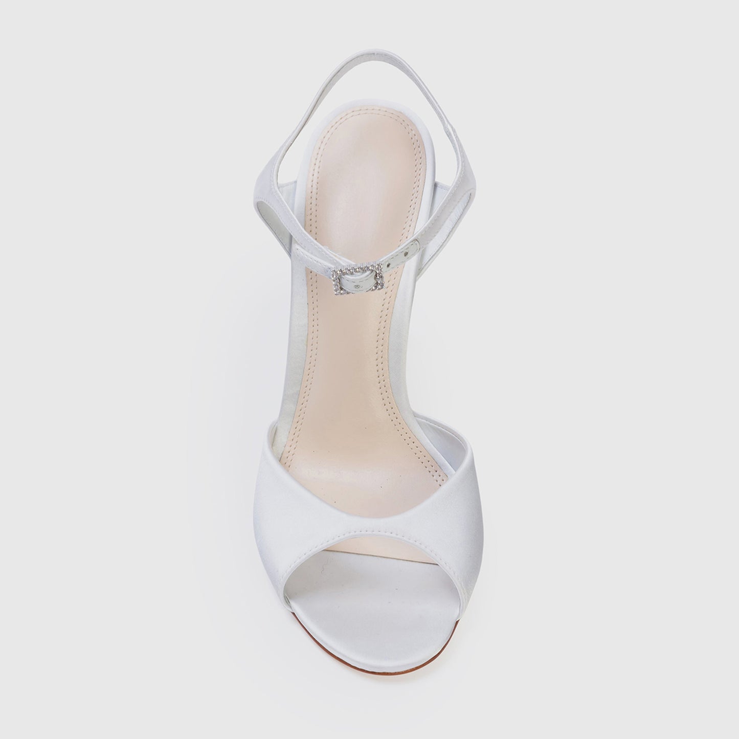 White Satin Peep Round-Toe Ankle Strap Sandals High Heels