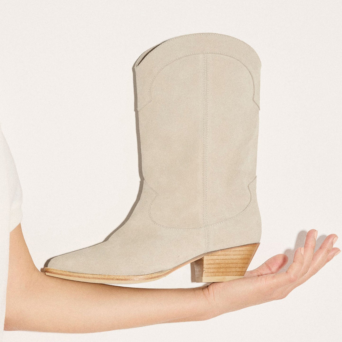 Beige Faux Suede Almond-Toe Chic Ankle Cowgirl Boots