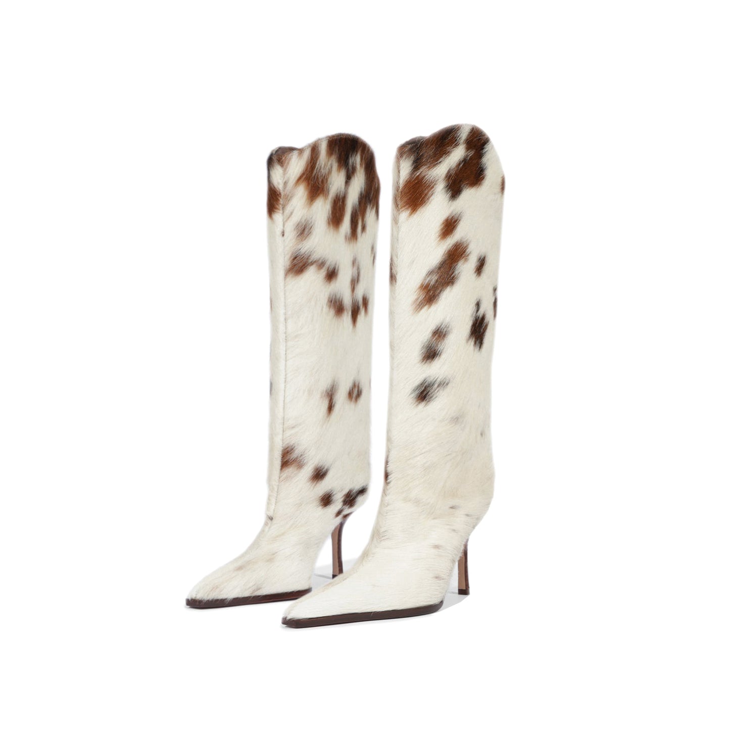 Cow Pony Hair Pointed-Toe Simple Wide Calf Knee High Stiletto Boots