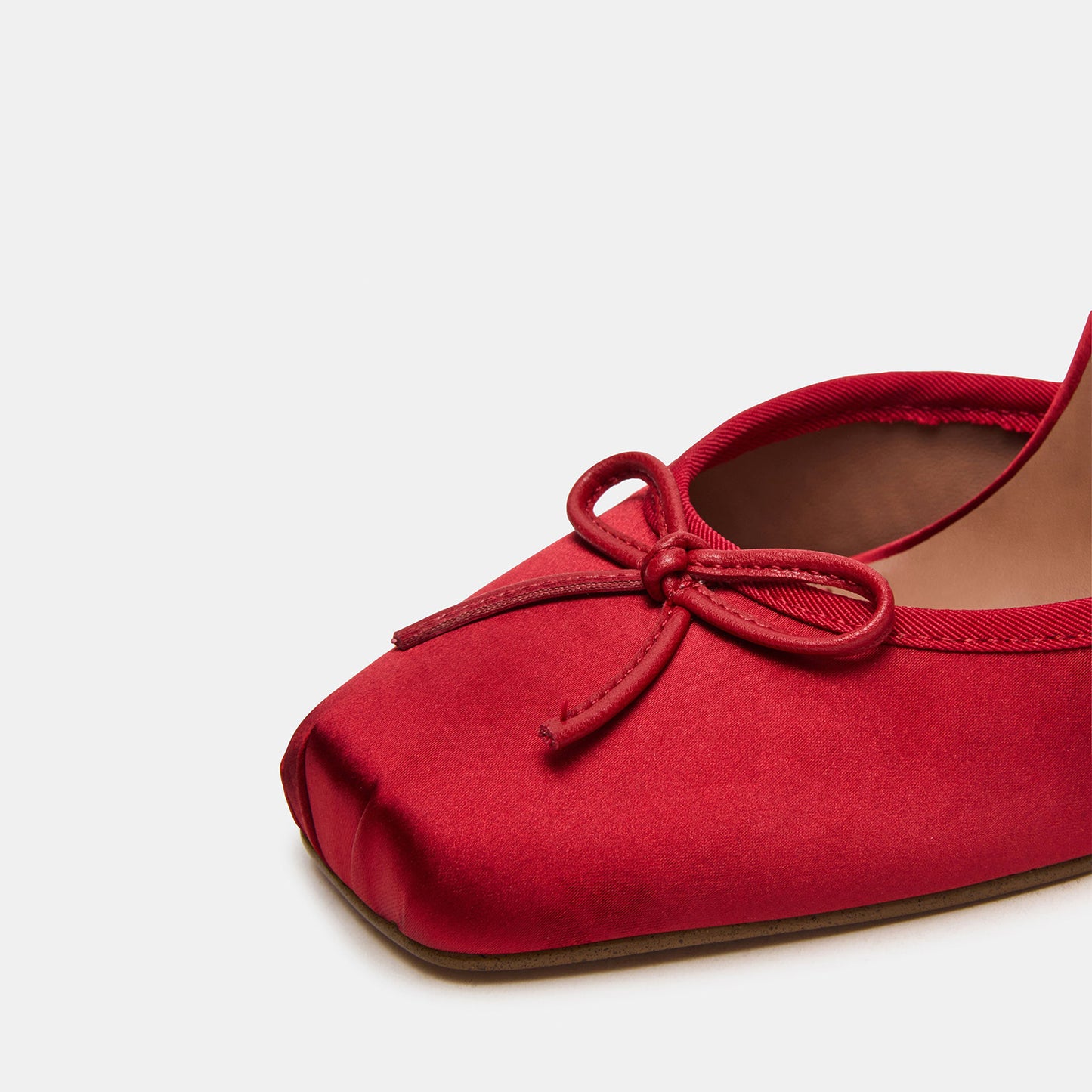 Red Satin Square-Toe Front Bow Ankle Strap Slip-On High Heels