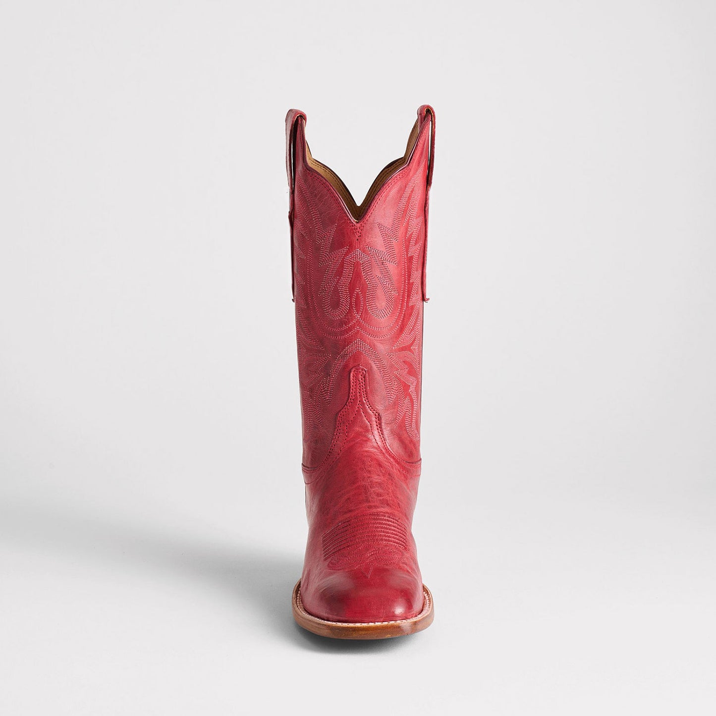 Red Square-Toe Delicate Embroidery Classic Mid Calf Cowgirl Boots