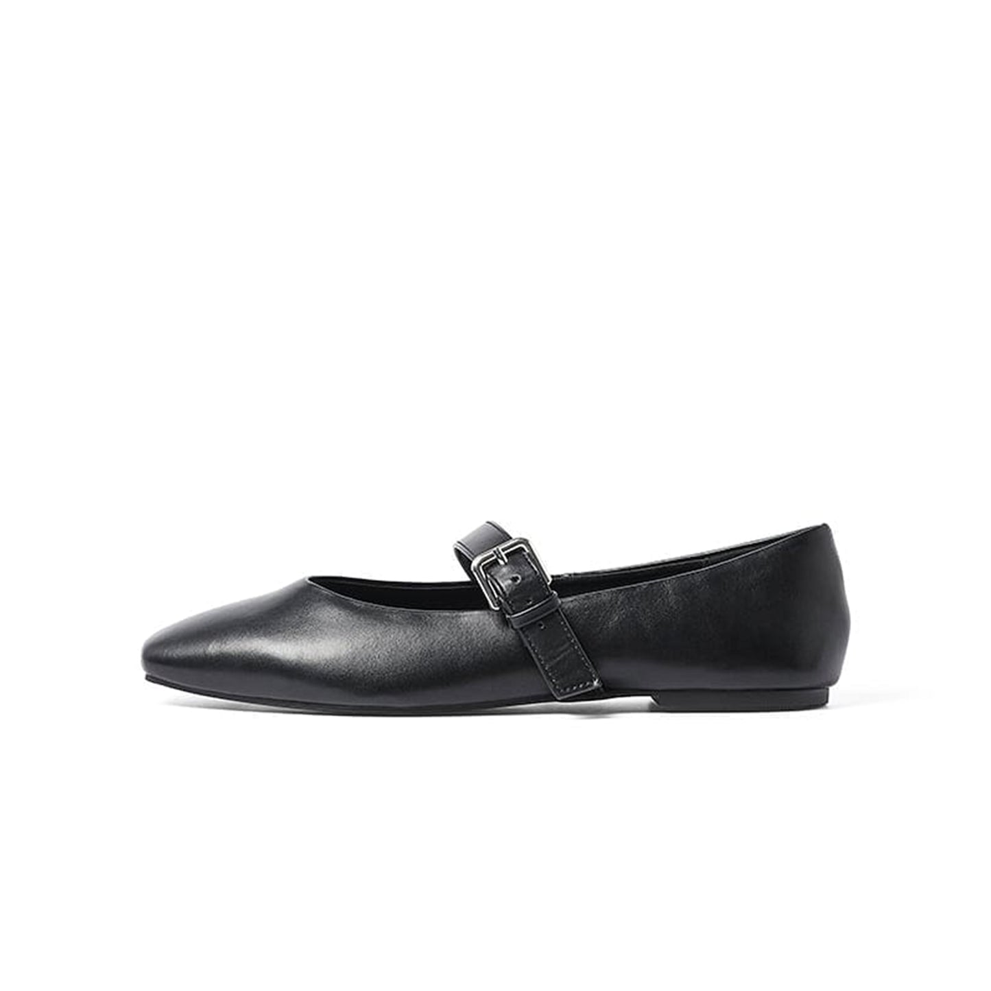 Black Square-Toe Buckle Mary Jane Ballet Flats