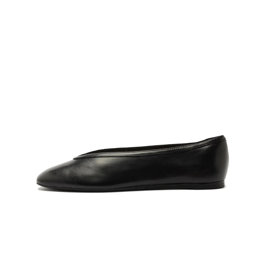 Black Vegan Leather Square-Toe Simple Ballet Flats