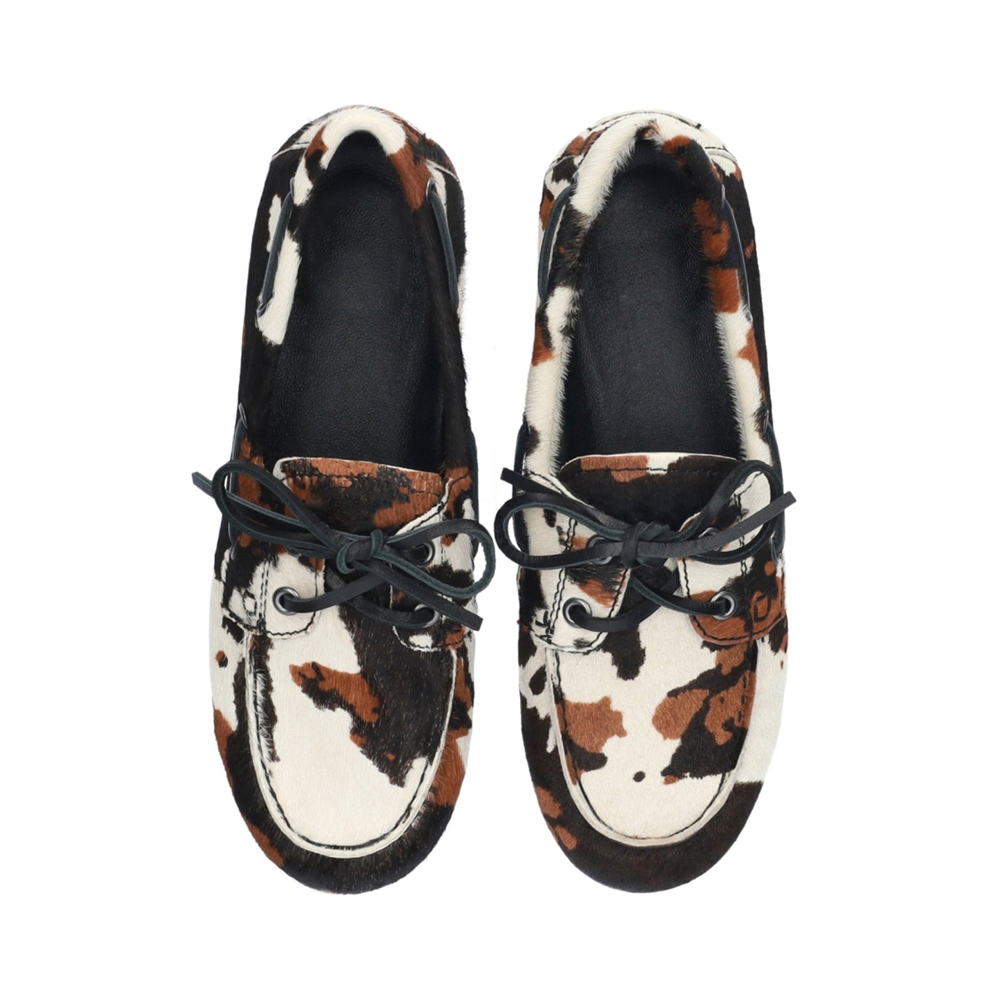 Cow Pattern Pony Hair Vegan Leather Square-Toe Lace-Up Chic Flats Sneakers