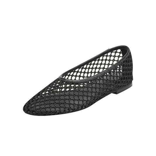 Black Mesh Round-Toe Classic Slip-On Stylish Ballet Flats