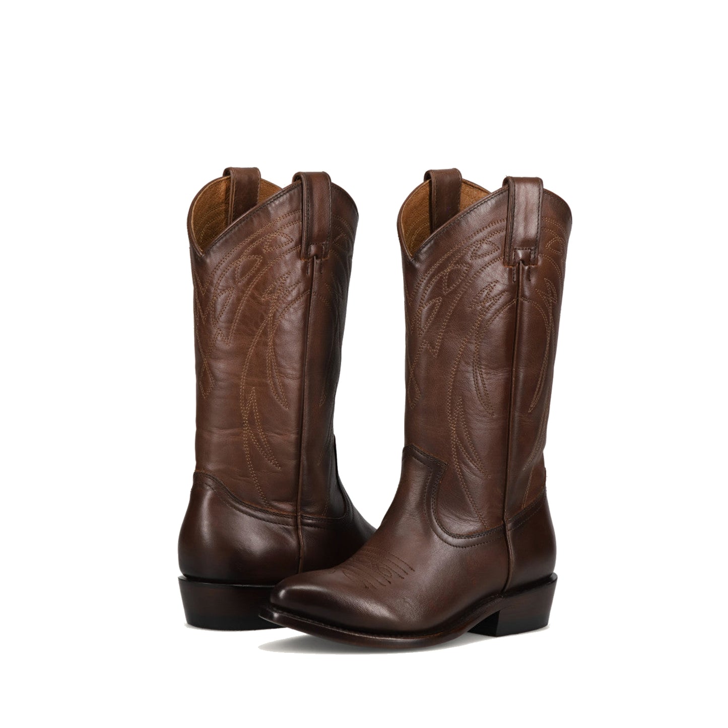 Dark Brown Almond-Toe Chic Embroidery Western Mid Calf Cowgirl Boots