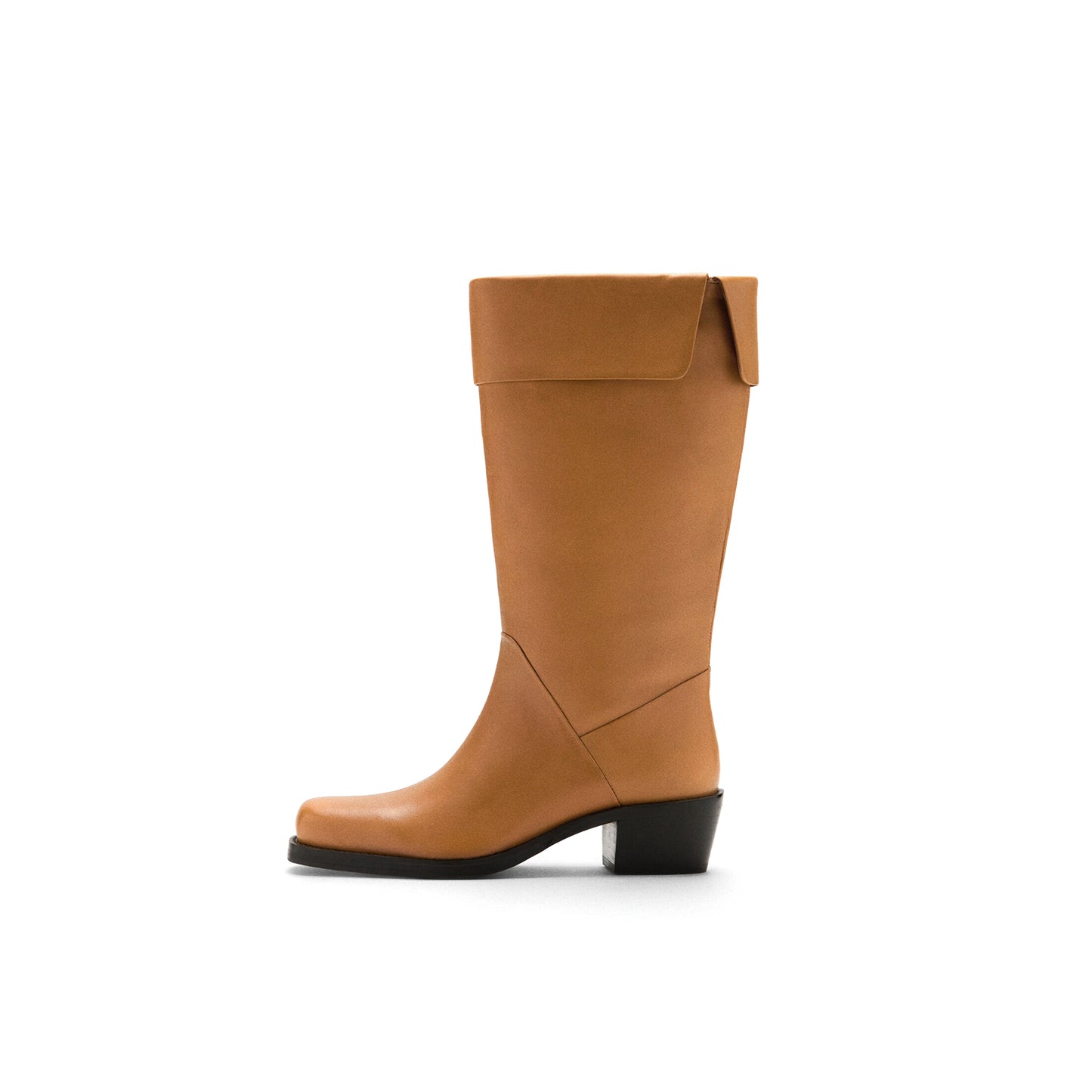 Cognac Square-Toe Simple Mid Calf Cowgirl Boots