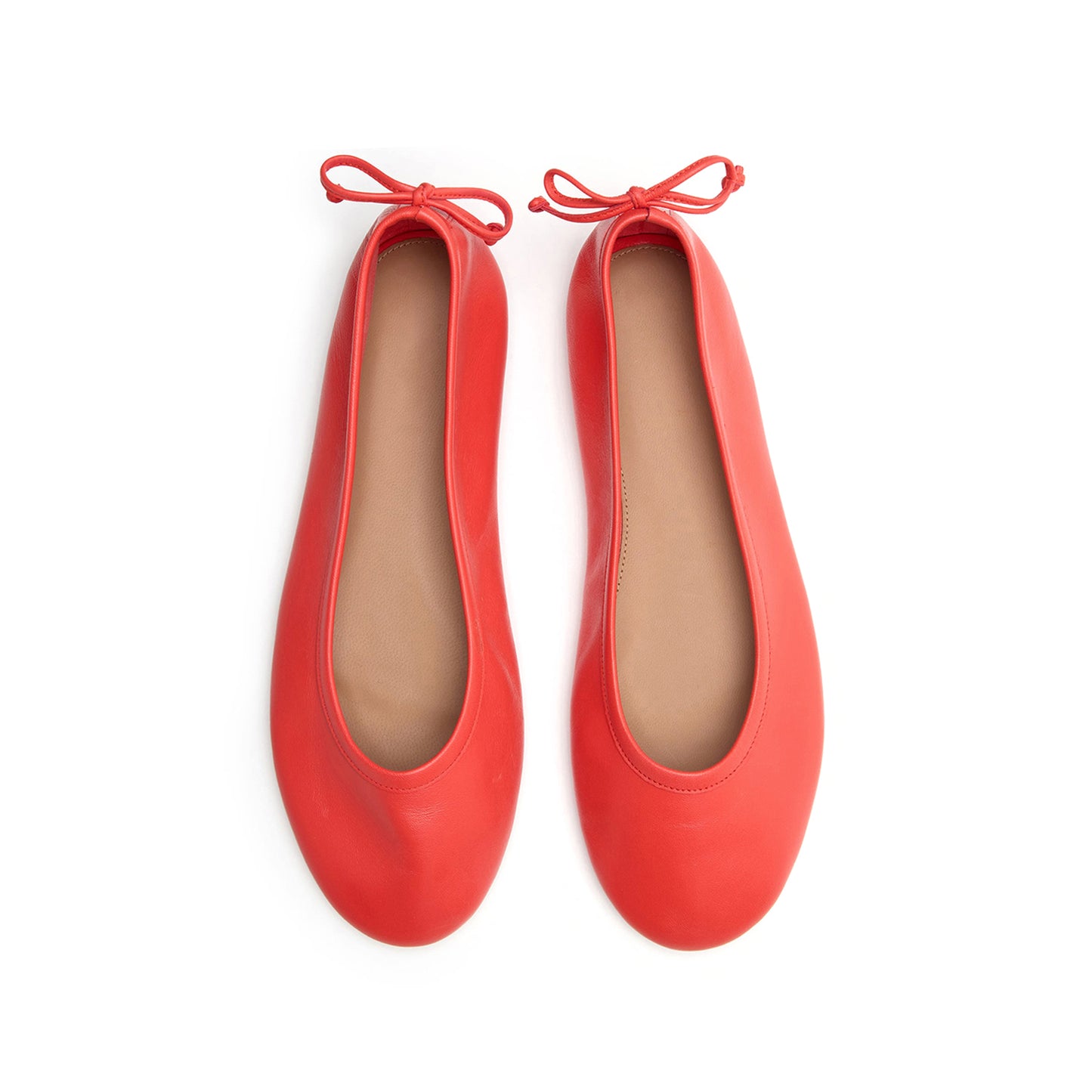 Red Round-Toe Back Bow Classic Ballet Flats