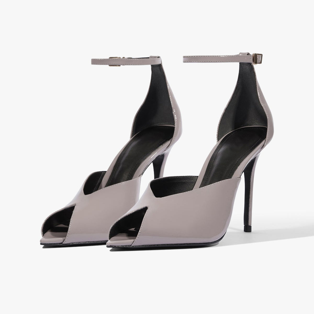Patent Gray Peep Pointed-Toe Chic Ankle Strap Slip-On High Heels