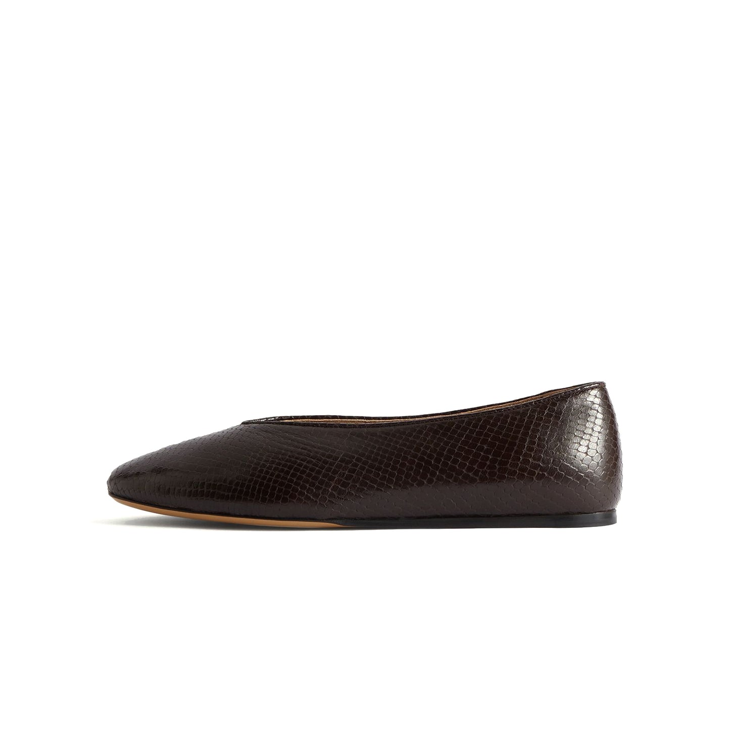 Chocolate Snakeskin Print Vegan Leather Square-Toe Simple Slip-On Ballet Flats