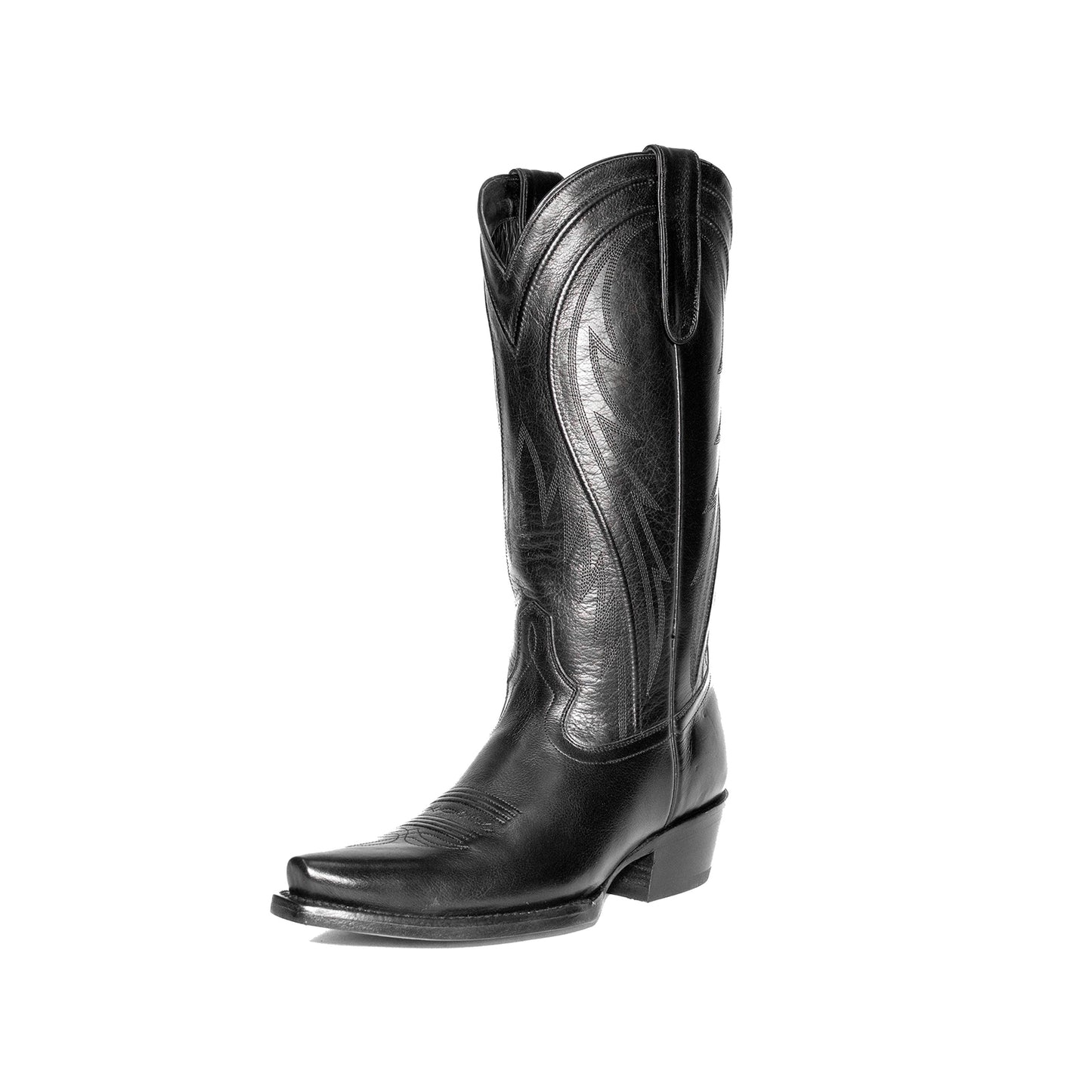 Black Snip-Toe Classic Embroidery Chic Mid Calf Cowgirl Boots