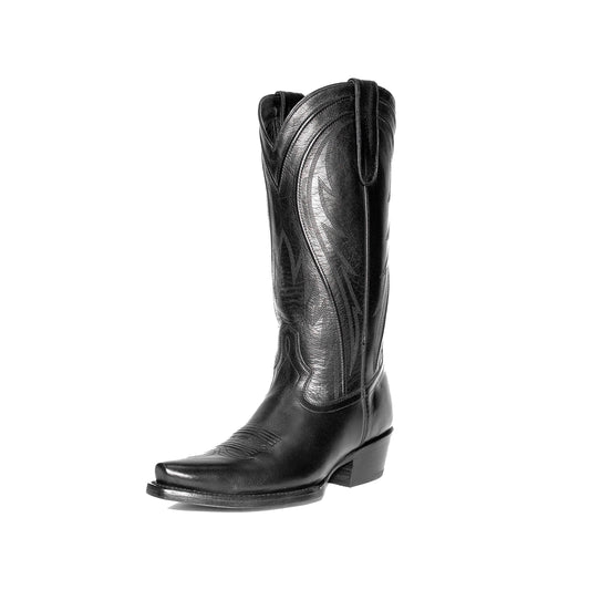 Black Snip-Toe Classic Embroidery Chic Mid Calf Cowgirl Boots