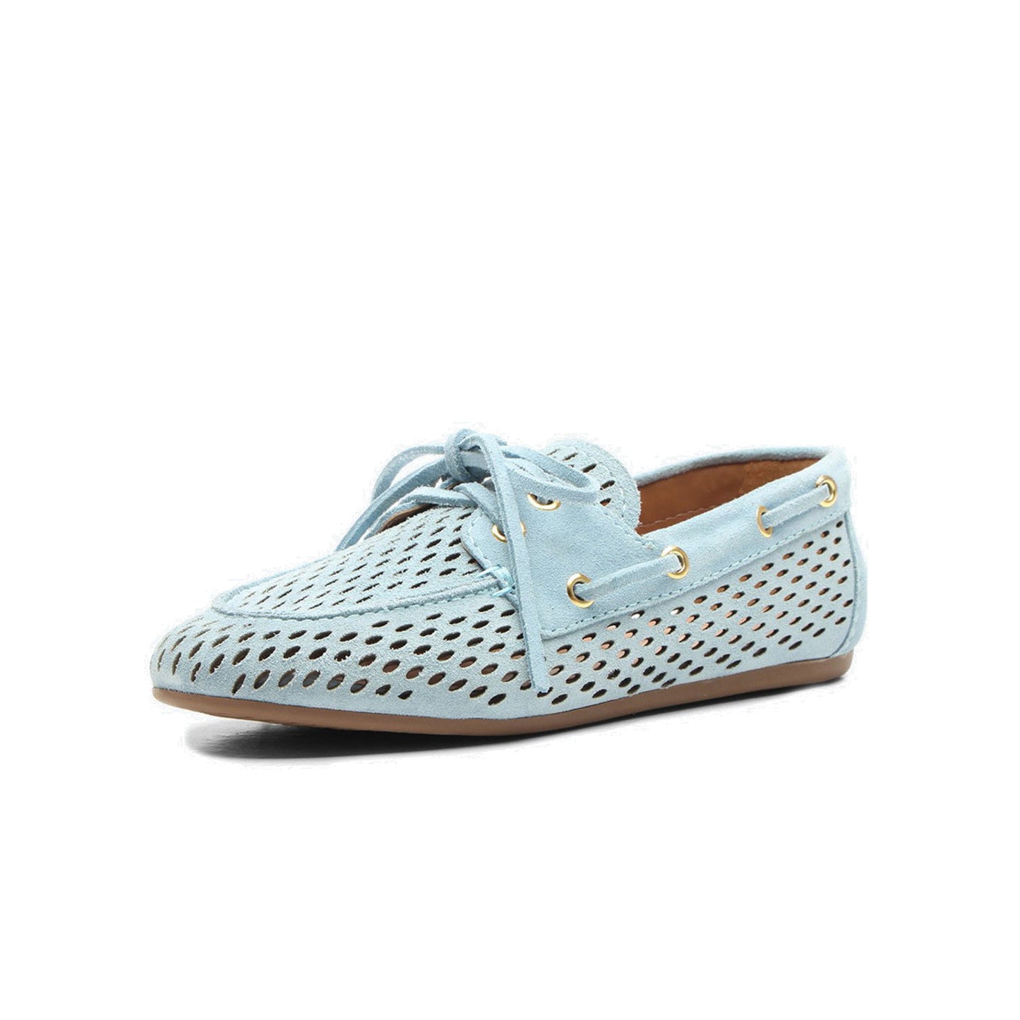 Blue Faux Suede Round-Toe Little Cutout And Bow Chic Flats