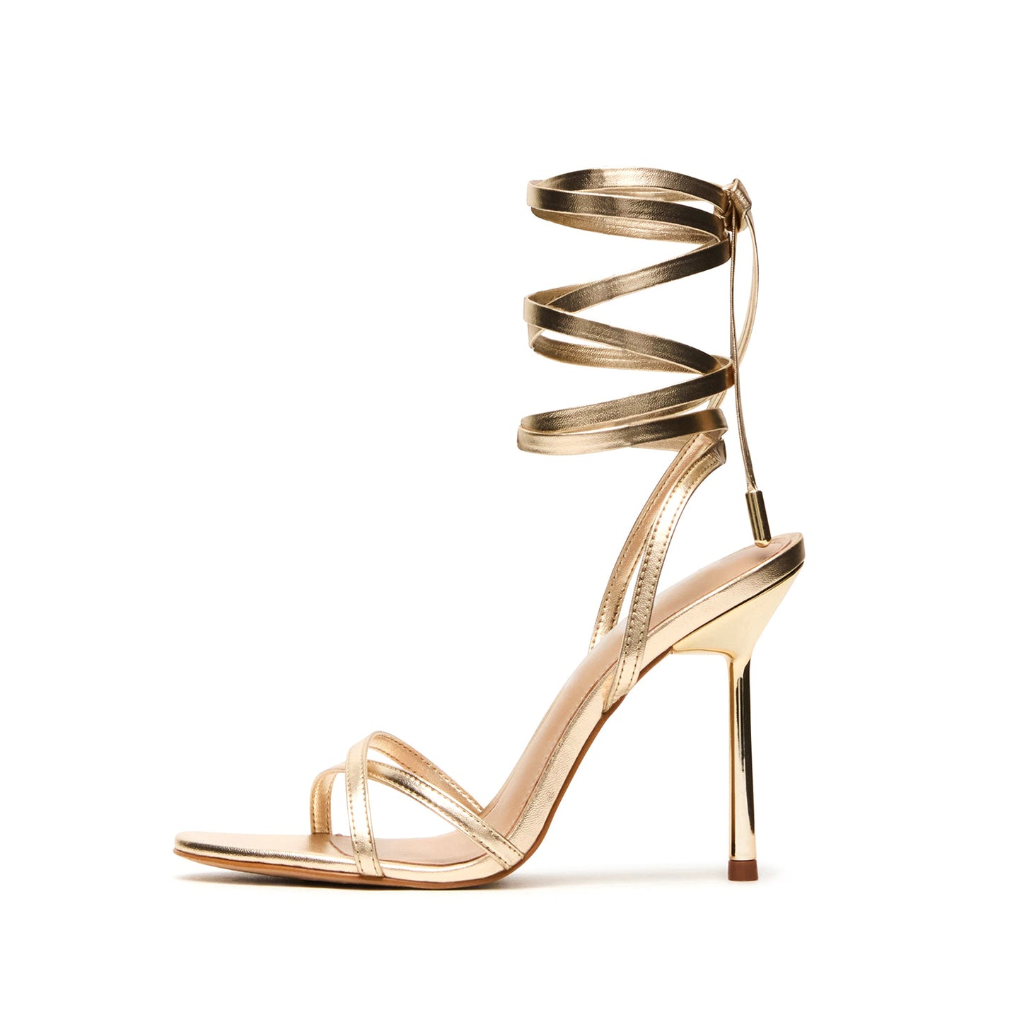 Metallic Champagne Round-Toe Ankle Strappy High Heels