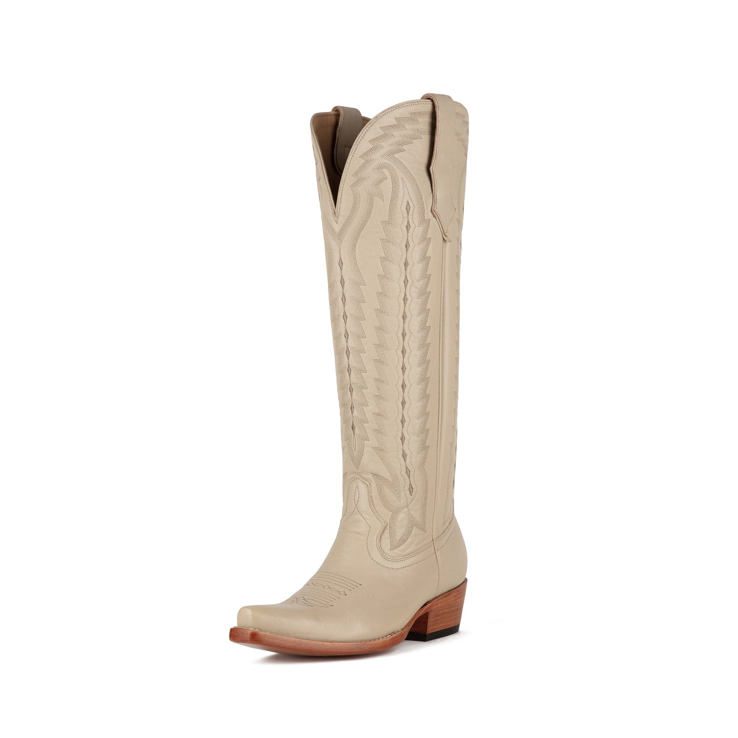 Taupe Snip-Toe Western Embroidery Classic Wide Calf Knee High Cowgirl Boots