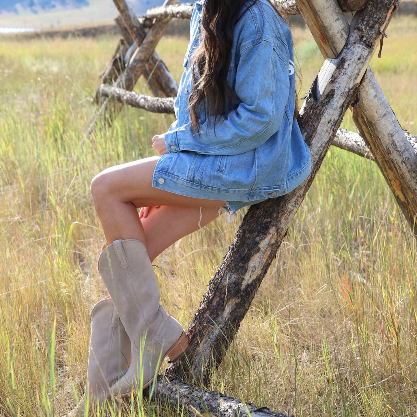 Taupe Faux Suede Snip-Toe Classic Simple Mid Calf Cowgirl Boots