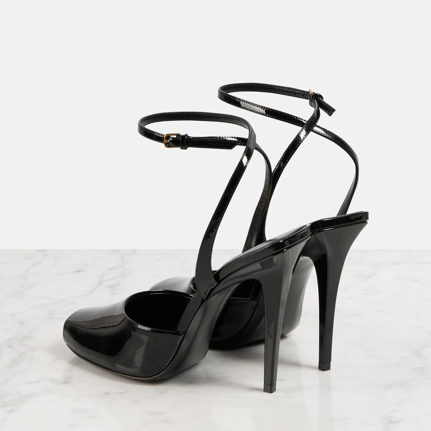 Patent Black Square-Toe Ankle Strap High Heels