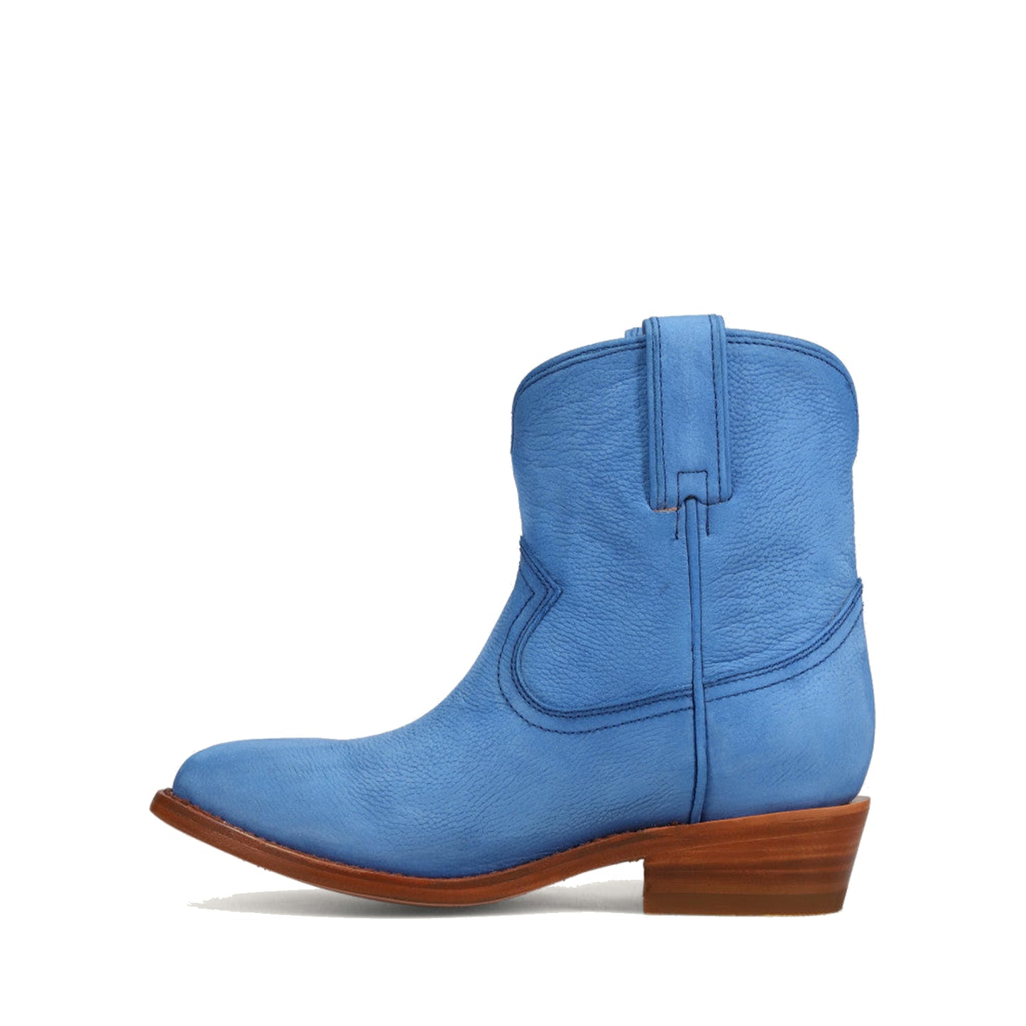 Blue Round-Toe Simple Slip-On Ankle Cowgirl Boots