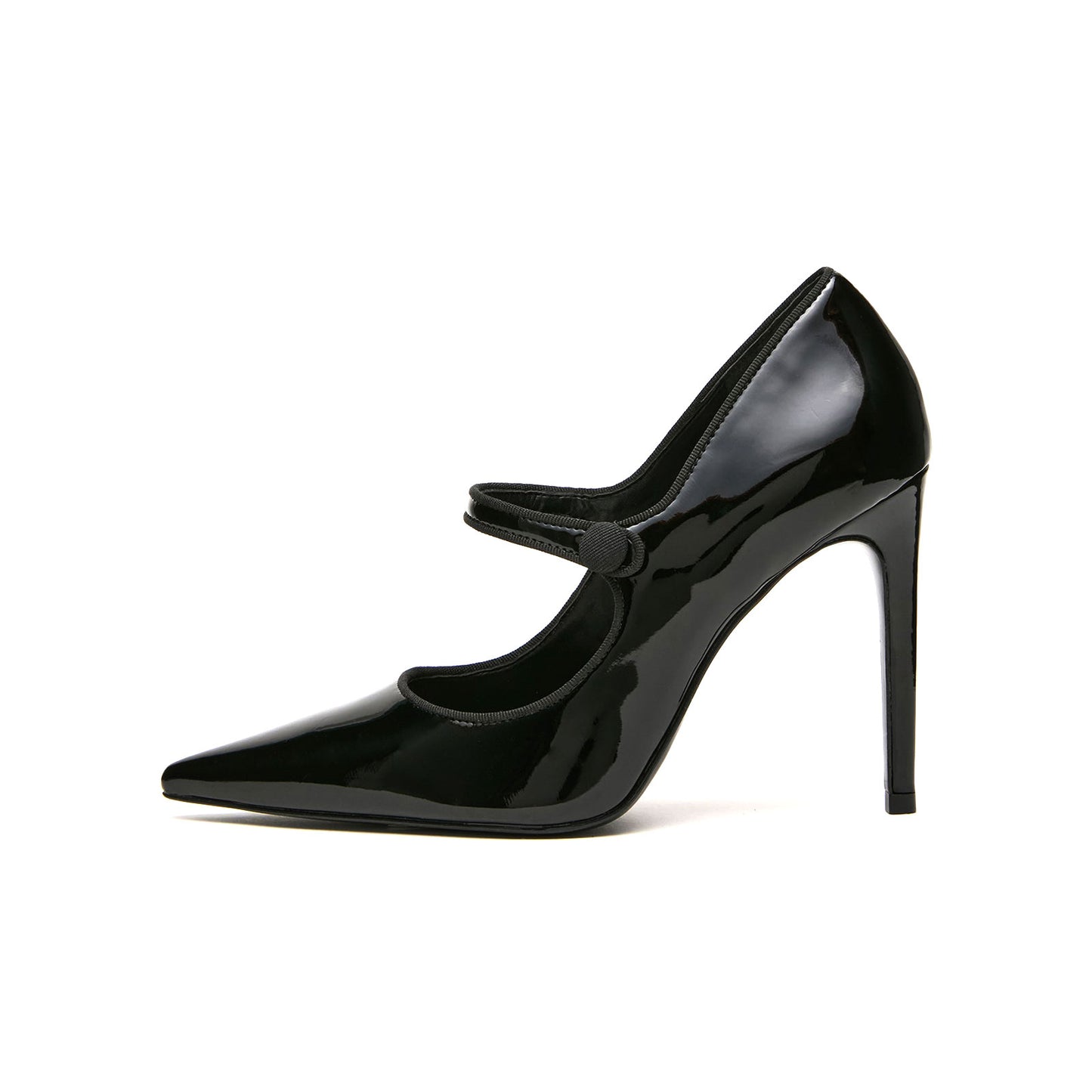 Patent Black Pointed-Toe Bridge Strap Chic Pumps High Heels