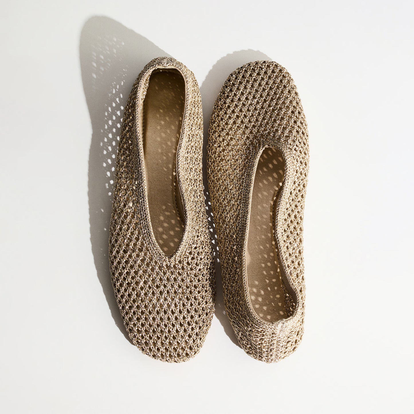 Champagne Woven Square-Toe Simple Slip-On Ballet Classic Flats
