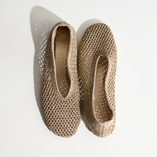 Champagne Woven Square-Toe Simple Slip-On Ballet Classic Flats