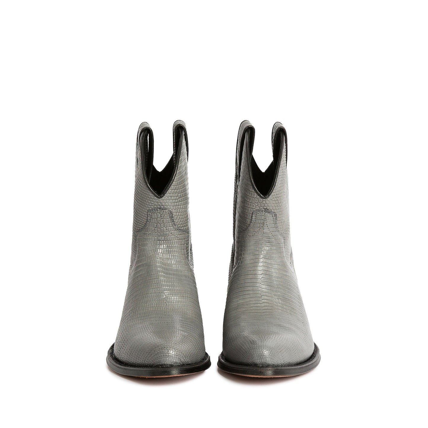 Gray Lizard Print Round-Toe Simple Ankle Cowgirl Boots