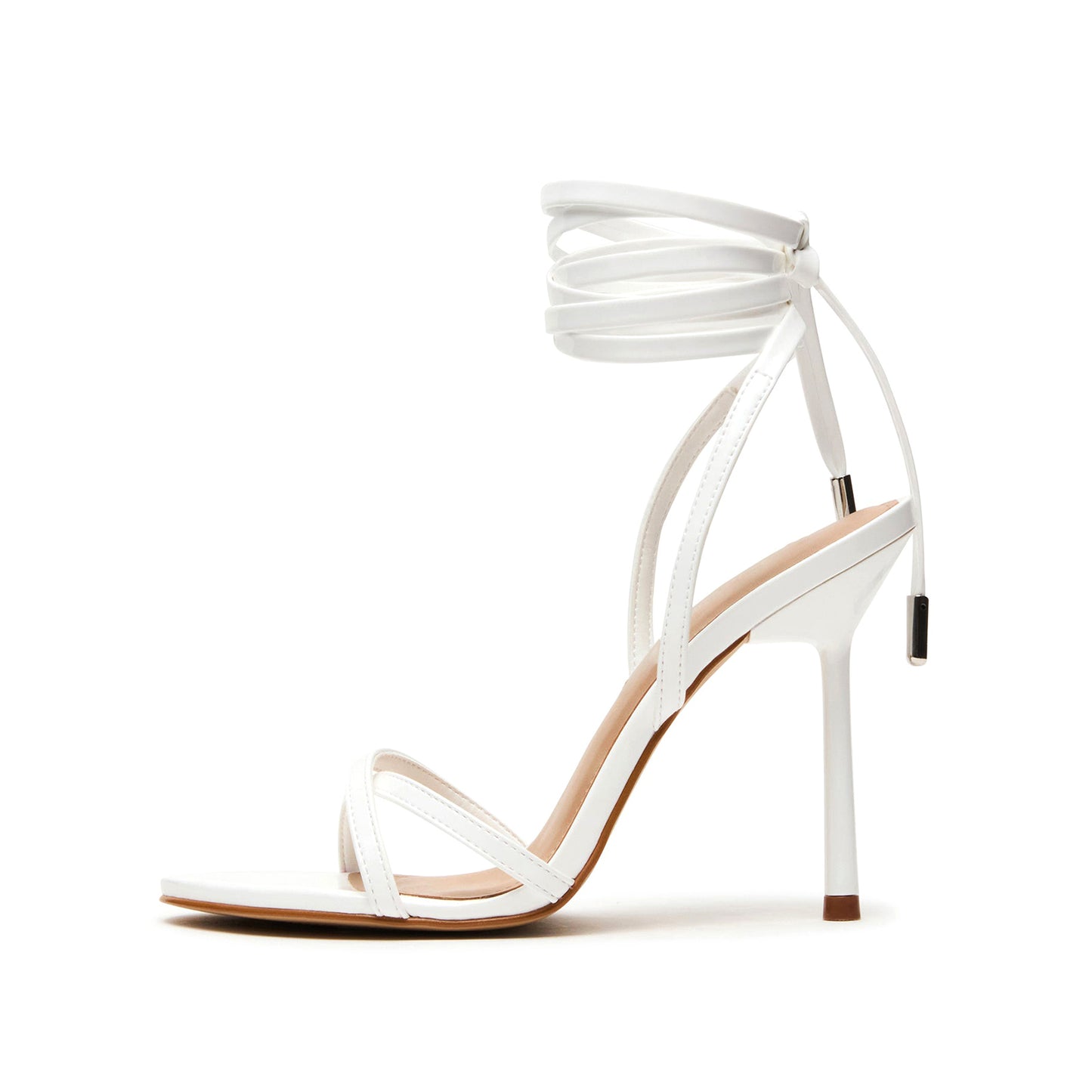 Patent White Round-Toe Ankle Strappy High Heels