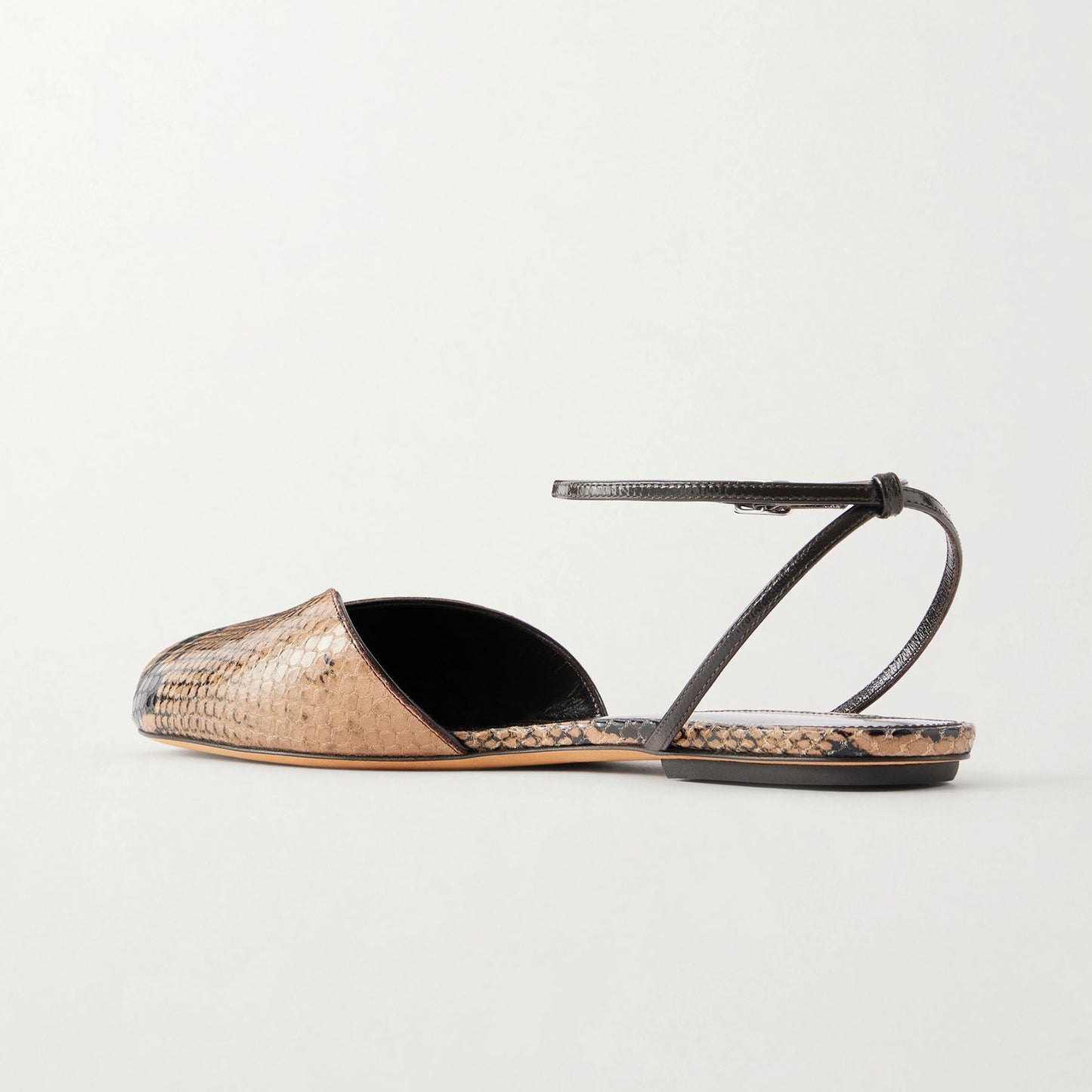 Snakeskin Pattern Round-Toe Ankle Strap Slingback Sandals Flats