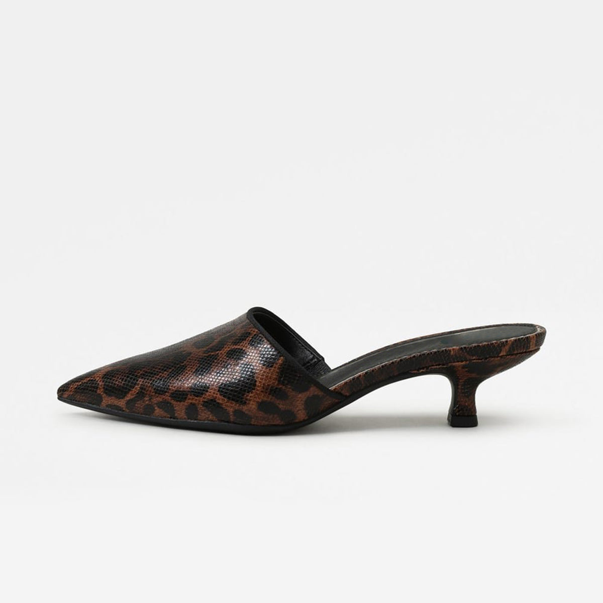 Black Leopard Pattern Pointed-Toe Backless Chic Kitten Heels