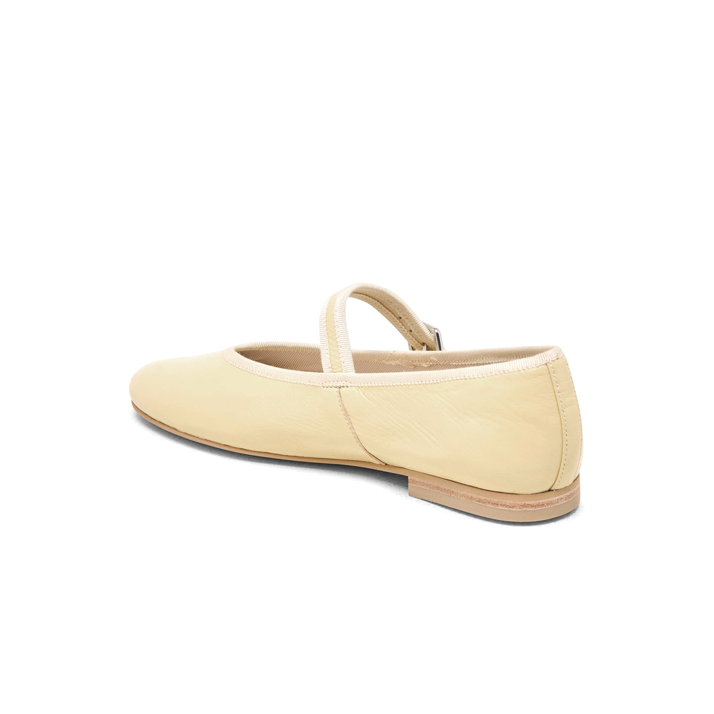 Light Yellow Vegan Leather Round-Toe Bridge Strap Ballet Flats