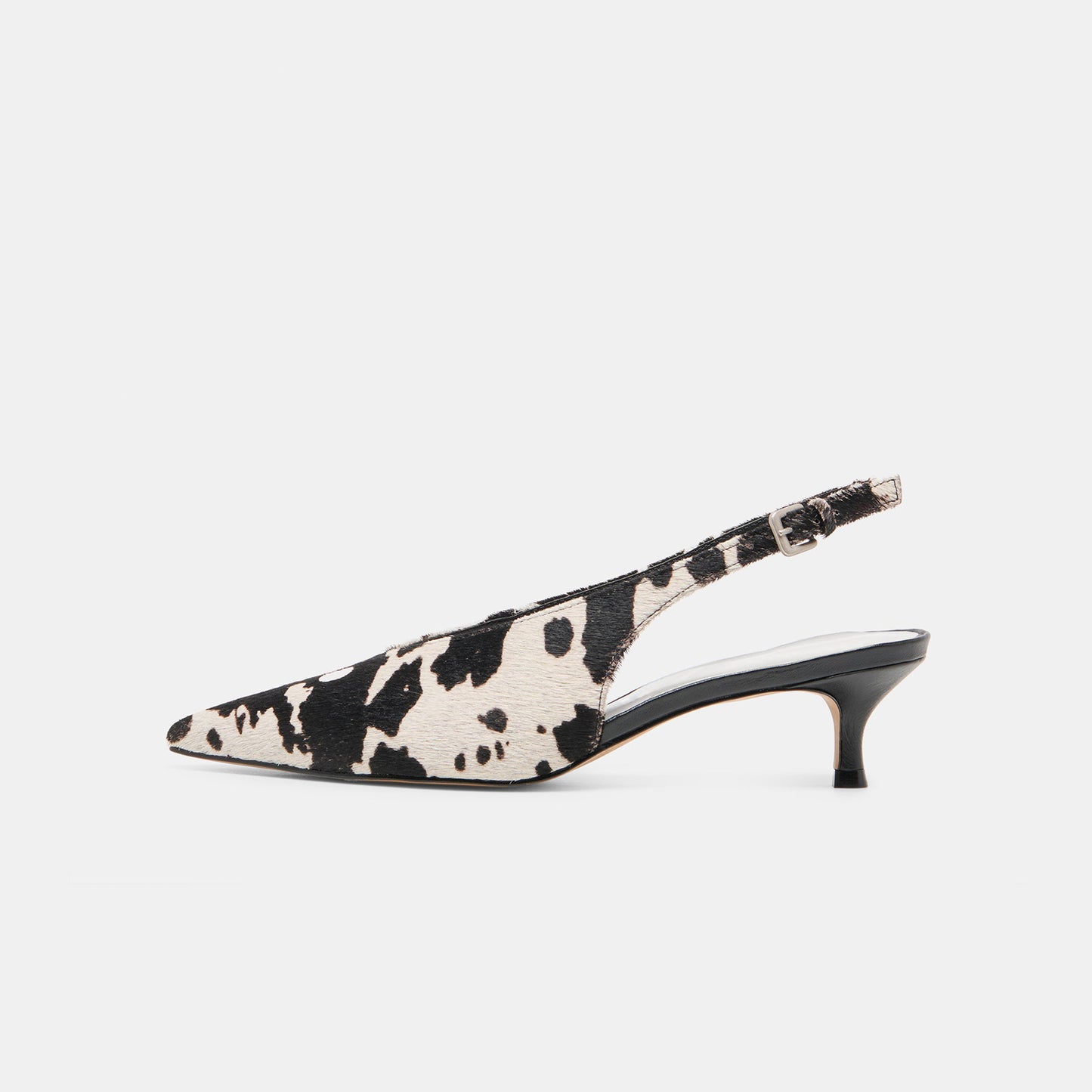 Cow Pony Hair Print Classic Pointed-Toe Slip-On Slingback Kitten Heels
