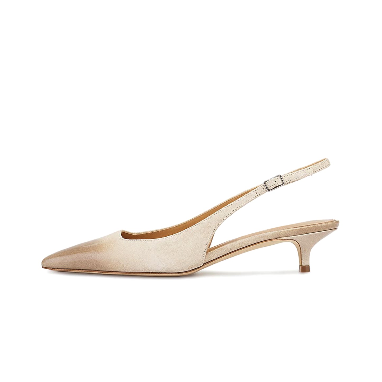 Sand Pointed-Toe Simple Slingback Slip-On Kitten Heels
