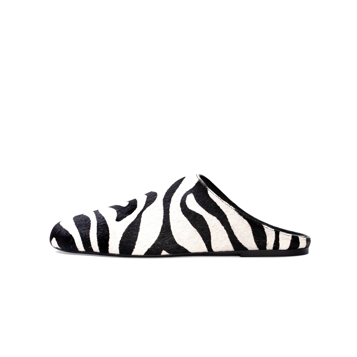 Zebra Print Pony Hair Round-Toe Slip-on Backless Ballet Flats