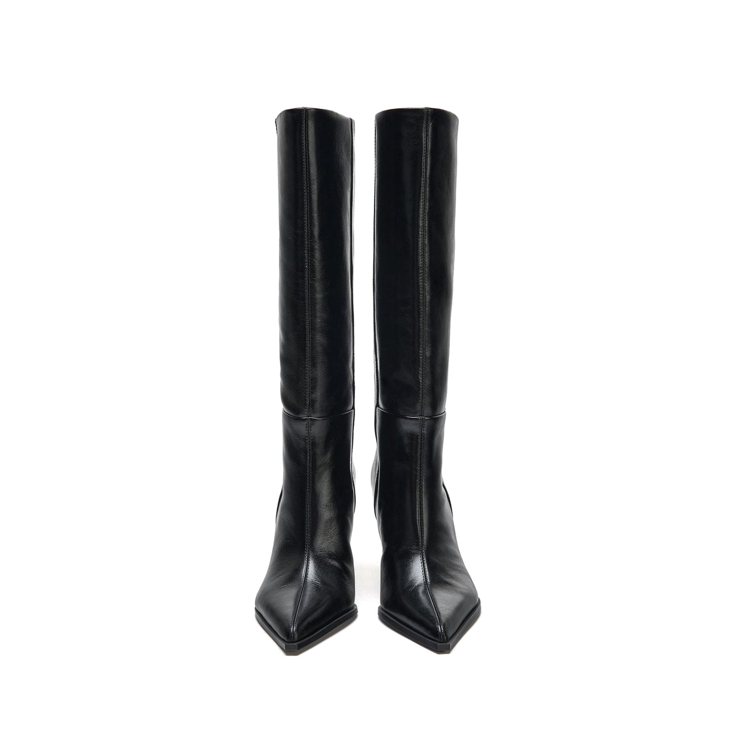 Black Pointed-Toe Simple Wide Calf Chic Knee High Stiletto Boots