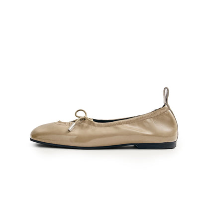 Patent Beige Square-Toe Stretchy Ballet Flats