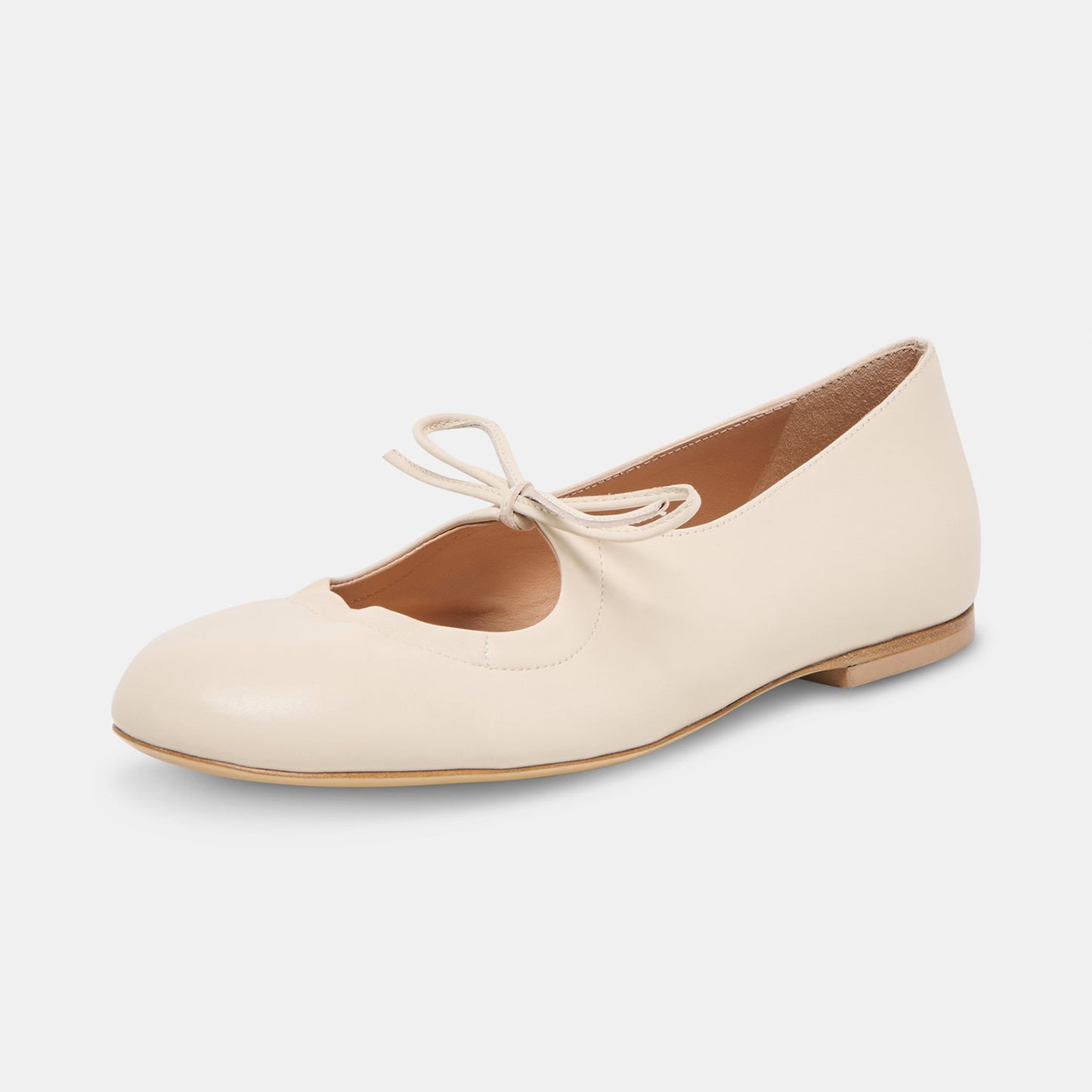 Ivory Round-Toe Middle Strap Slip-On Ballet Flats