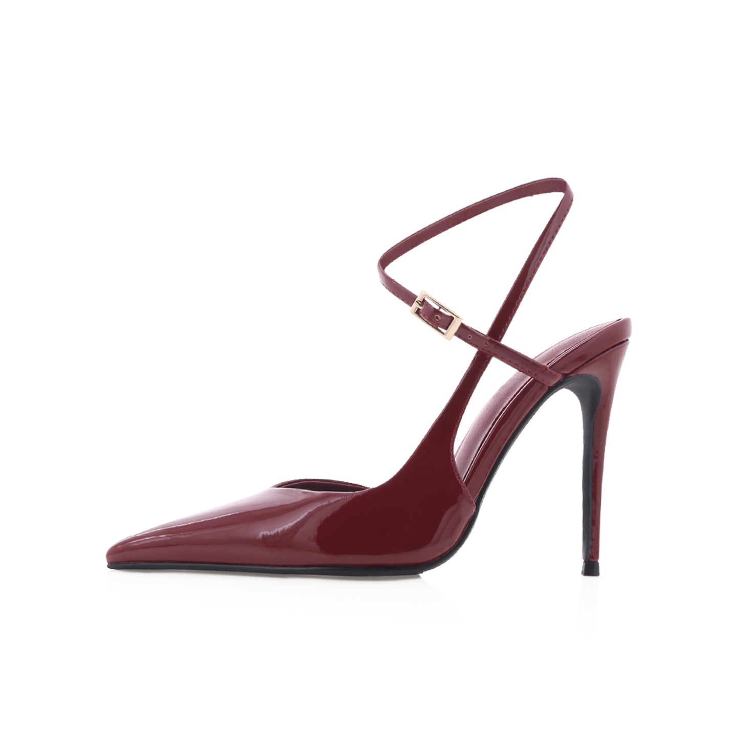 Patent Cherry Red Pointed-Toe Adjustable Buckle Ankle Strap High Heels