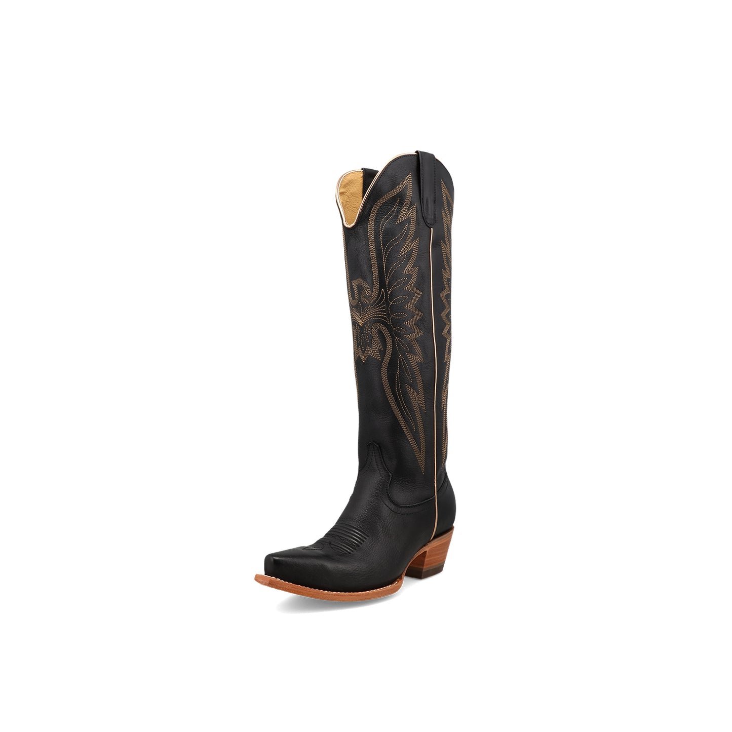 Black Snip-Toe Copper Embroidery Half-Zip Knee High Cowgirl Boots