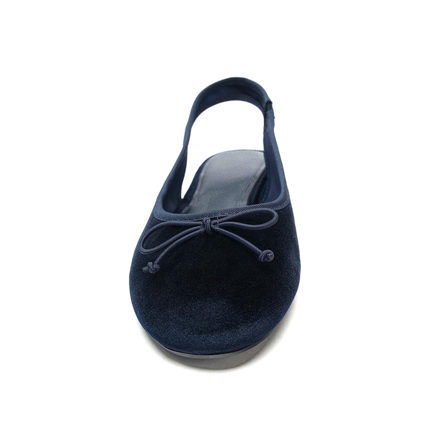 Dark Blue Velvet Round-Toe Front Bow Slingback Flats