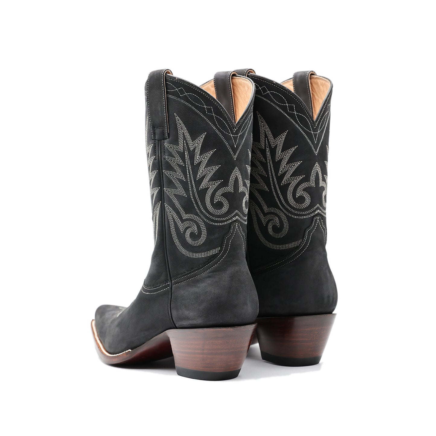 Black Snip-Toe Chic Embroidery Western Ankle Cowgirl Boots