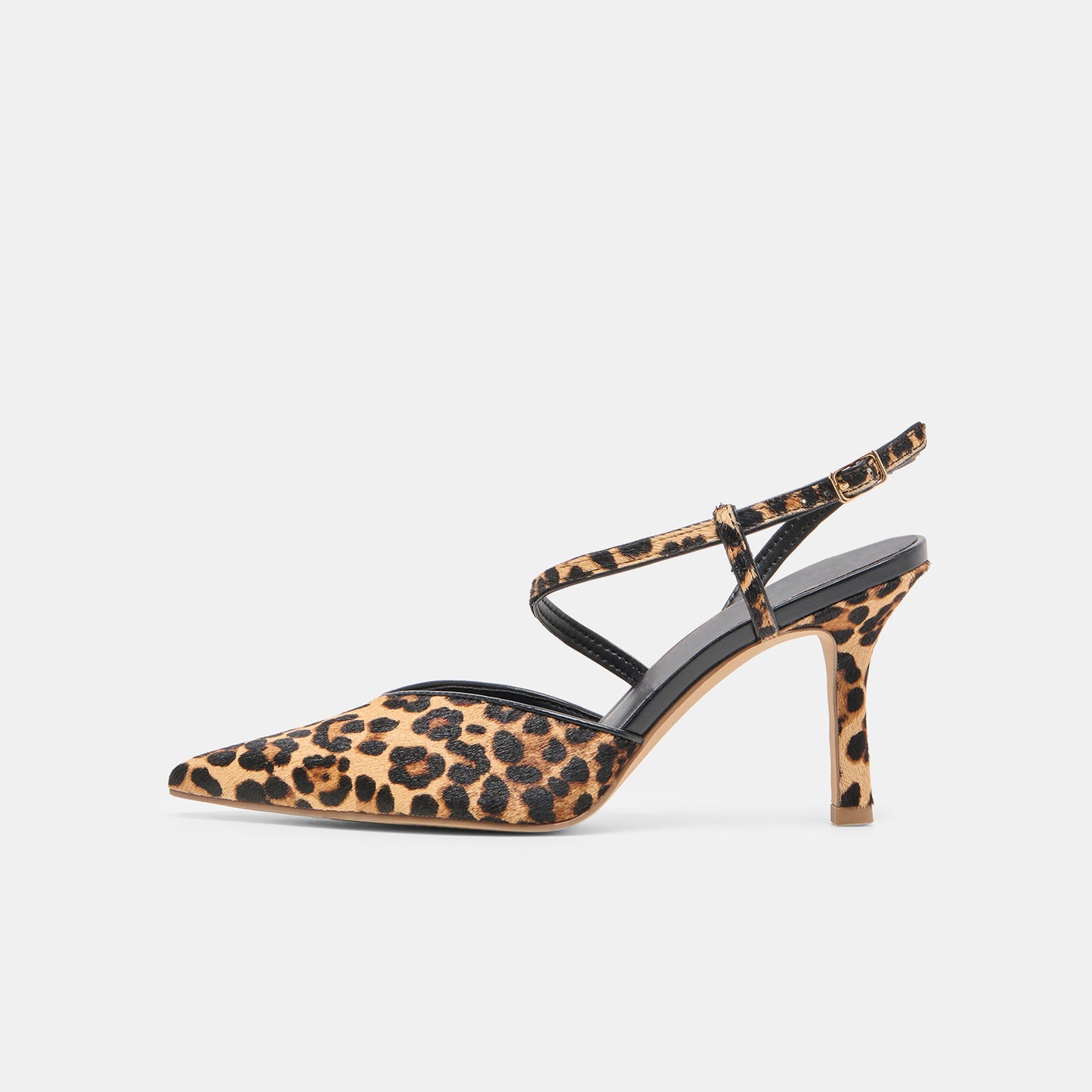 Leopard Pony Hair Pointed-Toe S-Shaped Strap High Heels