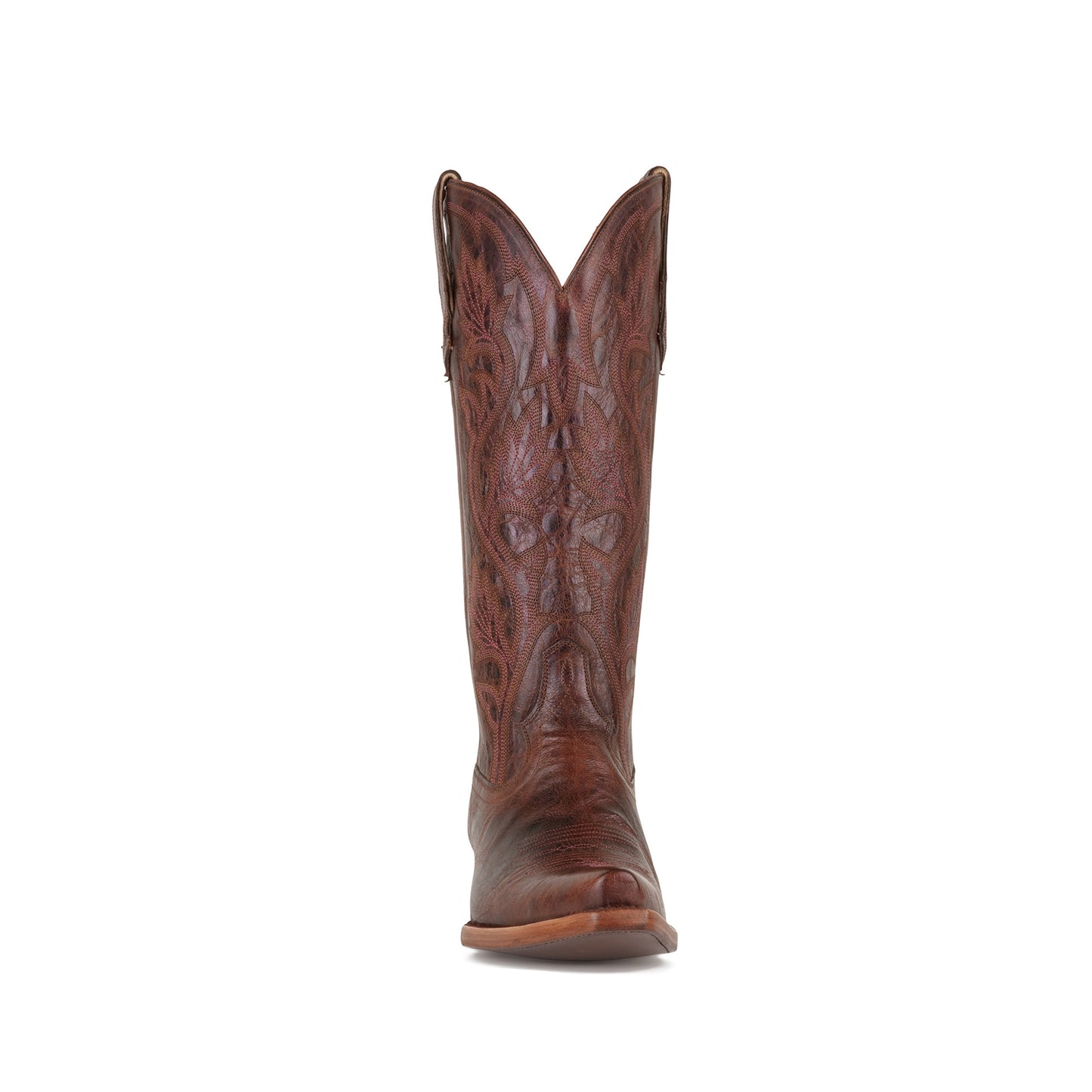 Cognac Snip-Toe Plant Embroidery Mid Calf Cowgirl Boots
