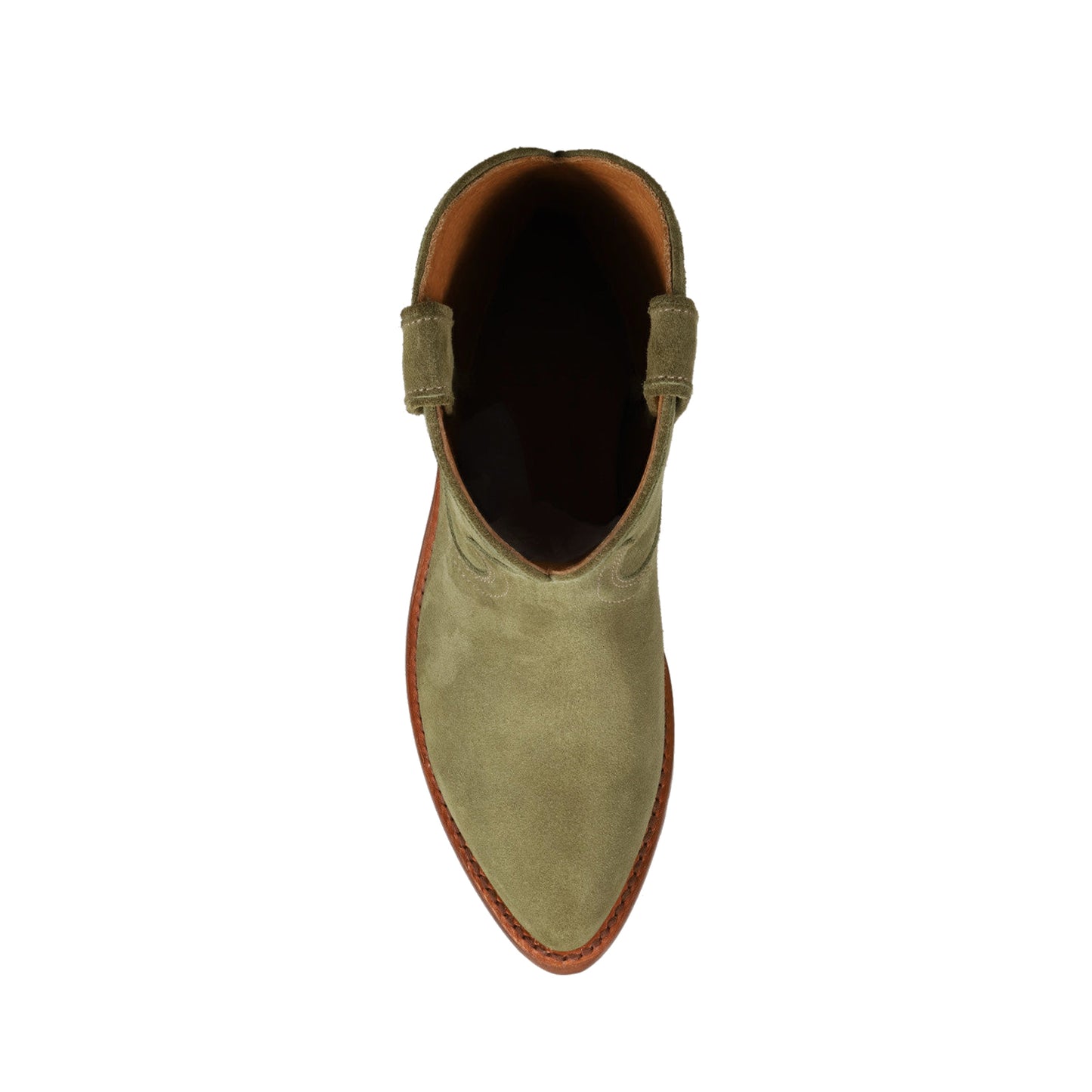 Jade Green Faux Suede Round-Toe Simple Slip-On Ankle Cowgirl Boots