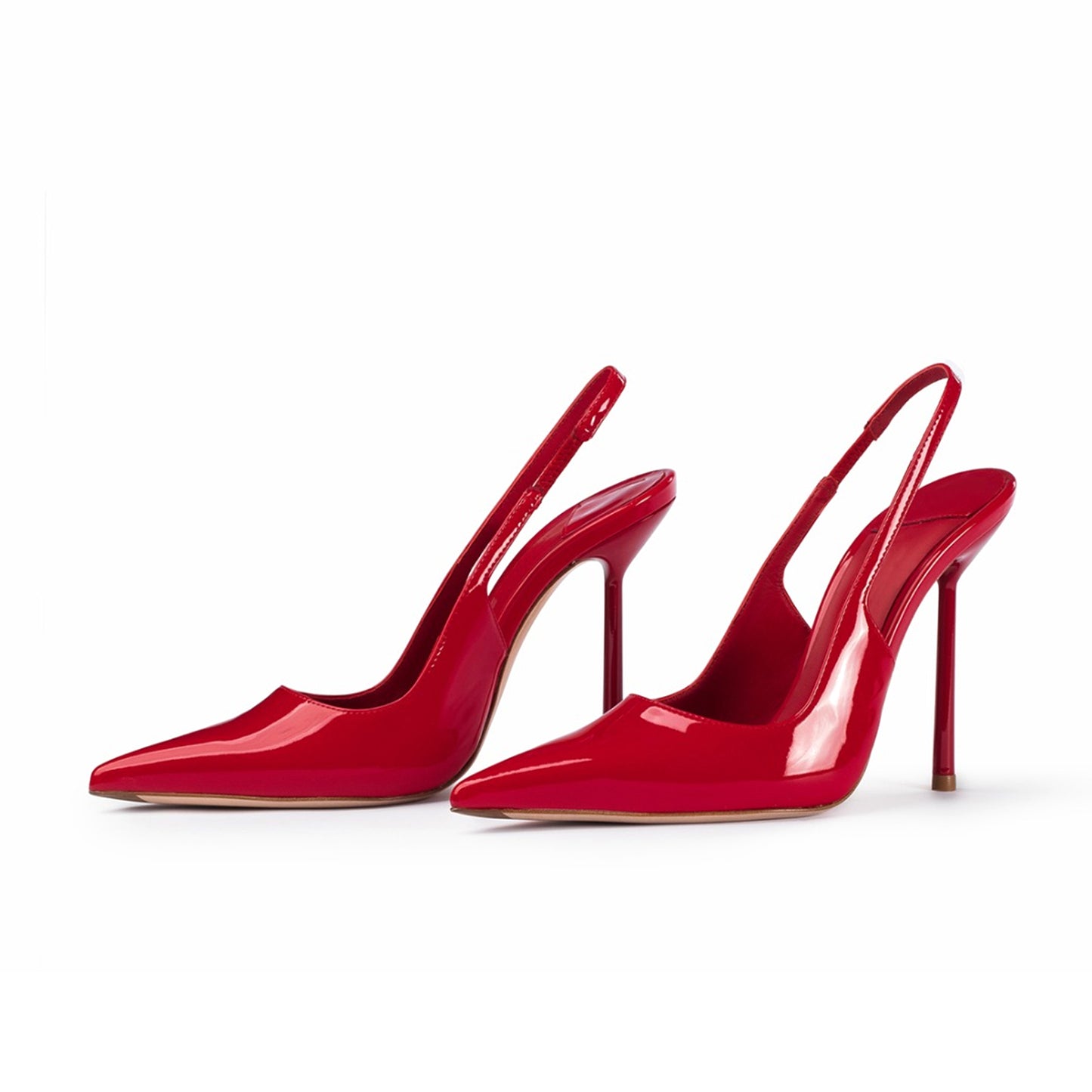 Patent Red Pointed-Toe Sleek Slingback High Heels
