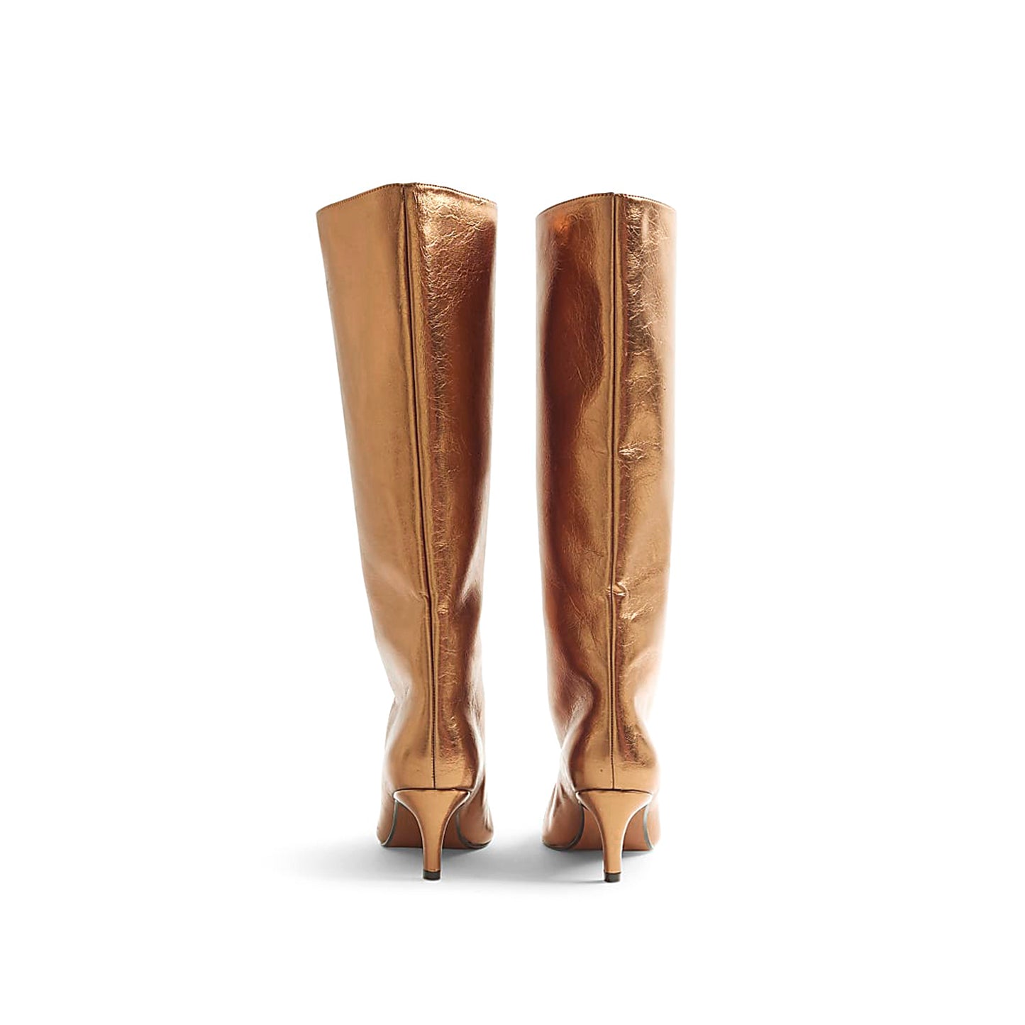 Metallic Bronze Pointed-Toe Sleek Wide Calf Knee High Stiletto Boots